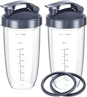 Blender Replacement Cups for Nutribullet Blender, 32OZ Measuring Scale Cups with 2 Flip Top To Go Lids and 2 Rubber Gaskets, Compatible with Nutri Bullet 600W/900W Blenders (6 PCS)