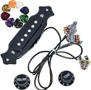 JOINSI 1 sets Pre-wired 6-string Cigar Box Guitar Pickup Soundhole Harness with Picks, Volume & Tone for Electric Guitar (Black)