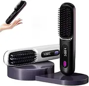 Numoya GoBrush PRO Portable Straightener - Rechargeable Cordless Hair Straightener Comb, Ionic Heated Brush (Black)