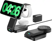 Foldable Magnetic Wireless Charger Compatible with Apple Devices,3 in 1 Wireless Charging Station for iPhone 16/15/14/13,Apple Watch Ultra 2/Ultra/Seires 10/9/8/7/6/5/4/SE,Air-Pods 4/3/Pro/2 (Black)