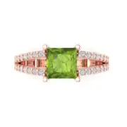 2.4ct Princess split shank Natural Peridot Promise Wedding Ring 14k Rose Gold