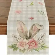 Easter Table Runner Rabbit Ears Buffalo Plaid Table Runner for Spring Summer Holiday Kitchen Dining Indoor Outdoor Party Decorations 13 x 72 Inch