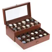 Leather & Velvet 24 Watch Box Glass Top Jewelry Display Drawer Lockable Case ...