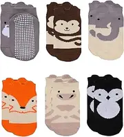 [HappiStepz] 6 Pairs Toddler Gripper Socks Animals Designs