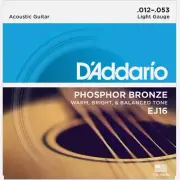 D'Addario EJ16 12-53 Light Phosphor Bronze Acoustic Guitar Strings (10 sets)