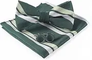 [GTLZHFXS] Bow Ties For Men 1 Set Of Men'S Suit Pocket Square Tie Cufflink Set Polyester Striped Bow Tie