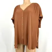 Orvis NWT Womens Sz XXL Rust Orange Rayon Short Sleeve Button Front Blouse Shirt