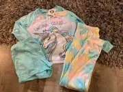 Jellifish Kids Girls Aqua Unicorn 3 piece Pajama Set Pants Shorts MEDIUM 10-12