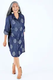 Denim Leaf Print Dress--ORI-91063
