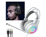 Universal Wired Gaming Headsets Headphones Ear-Cup Microphone Speaker for PC White