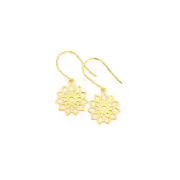 9ct Gold Open Cutout Flower Drop Hook Earrings