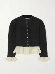 [BATSHEVA] BATSHEVA - Grace Crochet-trimmed Alpaca And Wool-blend Cardigan - Black - large large Black