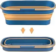 Portable Folding Mop Bucket - 12l Mop Water Bucket with Wheels, Flat Mop Cleaning Bucket with 2 Handles & Bottom Wash-Board, Rectangular Mop Bucket, Large Foldable Mop Bucket