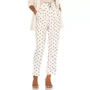 Revolve Tularosa Zuri Womens ivory and black New polka dot paperbag pant XSmall