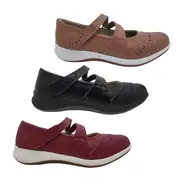 Just Bee Cecilia Ladies Shoes Leather Upper Casual Flats Removable Insole Adjust Strap