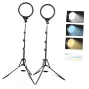 Jiang&Rong 2 Pack 8" Full Screen Circular Panel Light with 65" Tripod Stand -