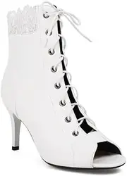 [FARZAH] Women Dance Heels for Women Open Toe Lace Up High Heel Bootie Ankle Booties Pump Shoes(White,6)