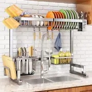 Over The Sink Dish Drying Rack, Stainless Steel Adjustable (26.8" to Silver
