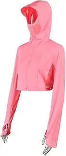 [MNSSRN] Outdoor Hooded Sun Protection Shirt, Lightweight, Comfortable and Breathable Short UV-Resistant Cycling and Driving Jacket,Light red,L/XL
