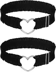 [Psyqtsuary] Pack of 2 Adjustable Heart Leg Garters, Lace Heart-Shaped Thigh Garter, for Women, Adjustable Lace Heart-Shaped Thigh Garter, Elastic Thigh Garters, Black