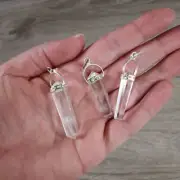 Clear Quartz Double Terminated Pendant Necklace With Black Cord