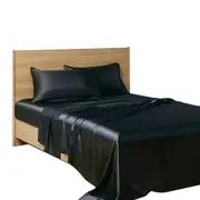 Soft Microfribre Fitted Sheet Satin Set with Pillowcases - Black