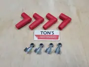 (4) Spark Plug Boots & Terminals 7-8mm wire, Red silicone 90 degree Right angle