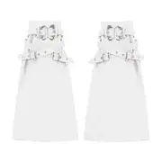 Puff-Sleeve Butterfly Print Asymmetrical Cropped Blouse / High Rise Plain Ruffle Mini A-Line Skirt / Leg Warmers / Arm Sleeves / Set 23W161 - Leg Warmers - White - One Size