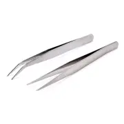 Stainless Steel Straight Elbow Tweezers Patchwork Hook Pick-up Makeup Tools B.UU