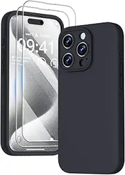 GOODVISH Compatible with iPhone 15 Pro Case, Silicone Upgraded [Enhanced Camera Protection] Phone Case with [2 Screen Protectors], Soft Anti-Scratch Microfiber Lining Inside, 6.1 inch, Black
