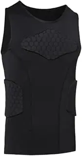 [Perfeclan] Mens Padded Vest Padded Compression Shirt Vest Quick Drying Guard Protector Chest Rib Protector Vest for Men Rugby Softball