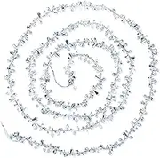 9 Foot Silver & Clear Crystal Acrylic Bead Christmas Garland | Iridescent Christmas Tree Garland Perfect for White Winter Theme Trees | Garland Christmas Decorations for Indoor Use