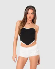EDIKTED Womens Tempting Textured Ruffle Hem Corset BLACK