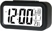 Smart Digital Alarm Clock with Date and Temperature Snooze Button on Top Battery Operated Rectangle Desk Clock with Night Light for Bedroom Kids Children Girls Boys Black