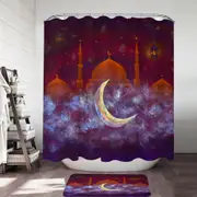 Purplish Art Painting Mosque and Crescent Moon Shower Curtain