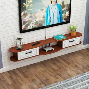 壁掛式電視櫃 電視櫃現代簡約北歐壁掛式免打孔臥室電視機客廳背景牆簡易實木櫃『XY15652』