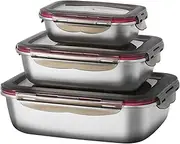 XingXiuSis Stainless Steel Food Storage Container with Lids Set of 3 Leak-proof Metal Food Containers Meal Prep Containers Lunch Box for Dishwasher/Freezer/Oven Safe, 600ml/ 1500ml/ 2900ml Stackable