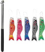 Qianly 5x Japanese Carp Flags Koinobori Hanging Decor Japanese Carp Windsock Streamer for Yard