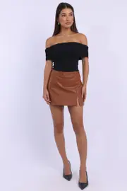 Beige PU Skort Skirt Mid Rise Mini Slight Stretch - Size 16XL, Women's Mini Skirt