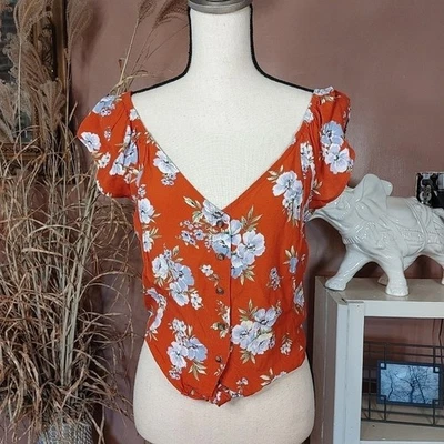 American Eagle AEO Size Small S NWT New Floral Stretchy Cropped Top Blouse