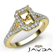 Halo Prong Emerald Cut Semi Mount Diamond Engagement Ring 18k Yellow Gold 0.5Ctw