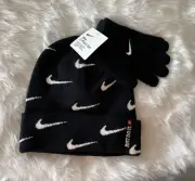 Nike Soft Stretch Folded Unisex Beanie hat Gloves 2 Piece kids 8/20 Black Swoosh