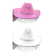 Elegant Cowgirl Hat Shinning Dangle Rhinestone Fringe Wedding Photo Sunproof Hat
