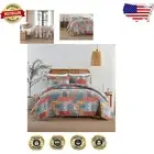 Vintage Bohemian Patchwork Queen Quilt Set in Orange & Blue - Reversible Comfort