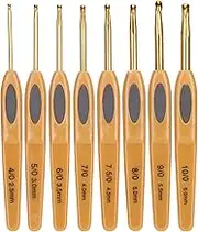 Akozon Clover Crochet, 8Pcs Crochet Hook Knitting Tools Soft Touch Hooks Sweater Needles Brown Plastic Handle Set Aluminum Ergonomic