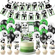 Panda Theme Party Decorating Set - Birthday Banner Latex Balloons Birthday Cake Cupcake Toppers - Kids Animal Theme Birthday Party Decorations