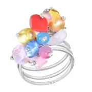 Colorful Cluster of Mixed Stones, Pearls, Crystal Beads Sterling Silver Ring - 6