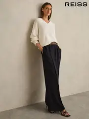 Reiss Navy Wilde Wide-Leg Elasticated-Waist Trousers (F40790) | $195
