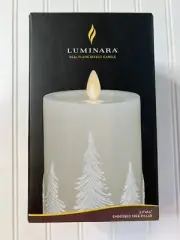 Luminara White Tree Embossed Flameless Flickering Timer Candle Pillar 6.5" NEW