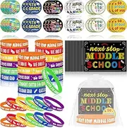 144 Pcs 5th Grade Graduation Gifts Include 36 Rubber Wristbands 36 Graduation Badges 36 Congratulations Graduations Card 36 Organza Bags for Fifth Grade Party Favors Supplies